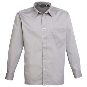 Premier Mens Long Sleeve Formal Plain Work Poplin Shirt / Silver
